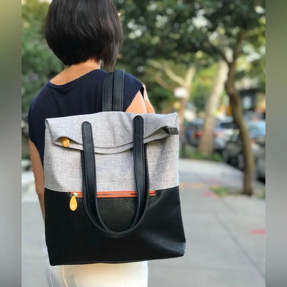 Convertible backpack laptop bag tote Stylish black gray‎ orange travel commute